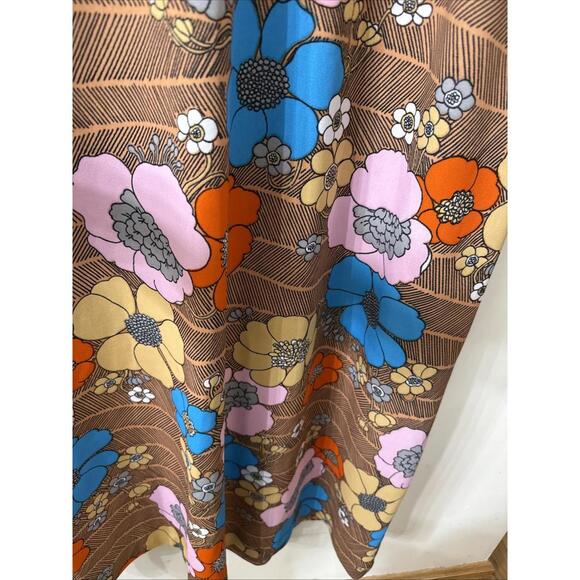 VTG 70s Sz 14 Pink Floral Maxi Dress High Waist Mod Retro Hippie Festival Garden - Picture 6 of 11